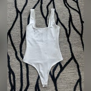 Good American Square Neck White Bodysuit